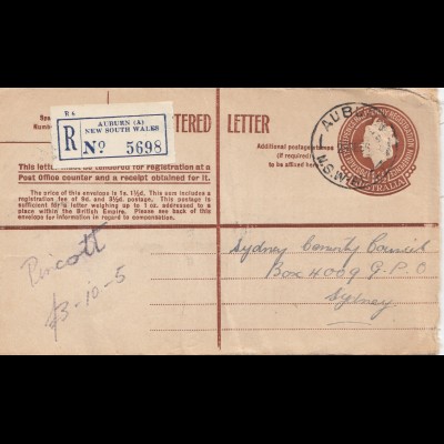 Australia 1959: Registered letter Auburn to Sydney
