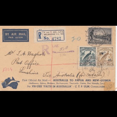 Australia 1934: Air Mail registered Melourne to Sunshine - a lot cancels reverse