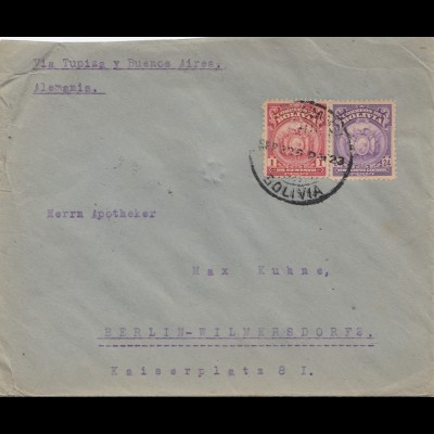Bolivia/Bolivien: 1923 Cochabamba to Berlin/Germany