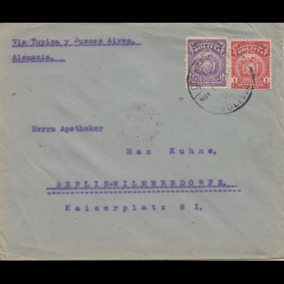Bolivia/Bolivien: 1923: Cochabamba to Berlin/Germany