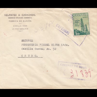 Bolivia/Bolivien: 1955 La Paz to Oruro, registered