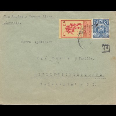 Bolivia/Bolivien: 1926: cover Cochabamba via Buenos Aires to Berlin/Germany