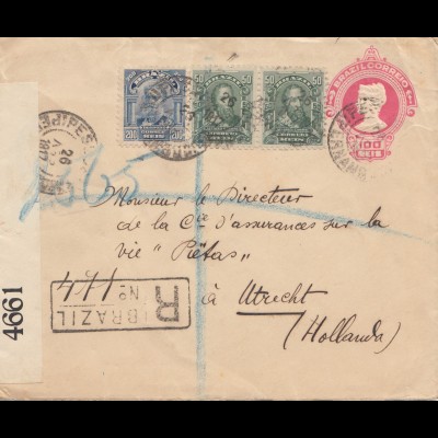 Brazil: 1917: Registered cover to Utrecht/Netherlands - censor