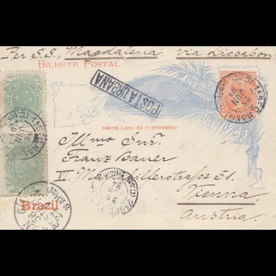 Brazil: 1894: Bilhete Postal- post card to Vienna/Austria