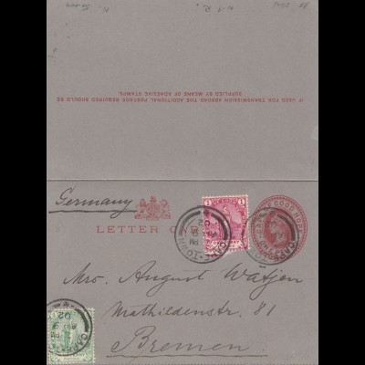cape of good hope: 1902: letter card to Bremen/Germany