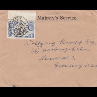 Nigeria: 1954 letter to Marburg, Germany