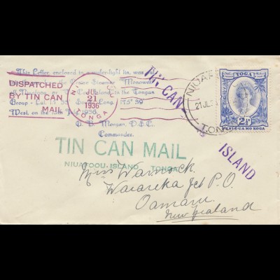 Toga: Tin can Mail - to New Zealand, Blechdosenpost