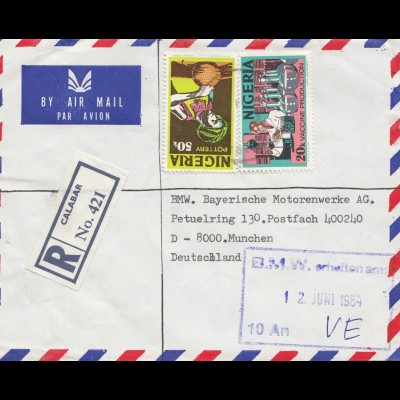 Nigeria: 1984 air mail to München BMW