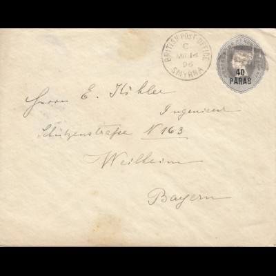 Smyrna: British Post office to Weilheim/Bayern