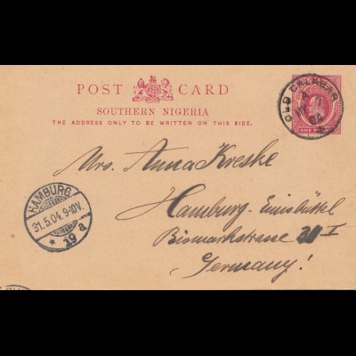 Southern Nigeria: post card 1904 to Hamburg