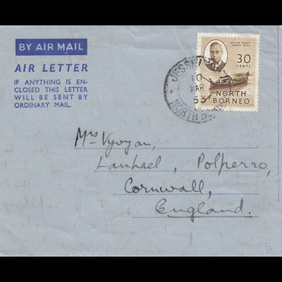 North Borneo: 1953 Air Mail Jesselton to Cornwall/England