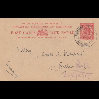 Tanganyika / Kenia/Uganda post card 1931 to Berlin