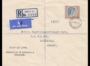 Rhodesia: 1954: Registered Gwelo to Stockholm - FDC