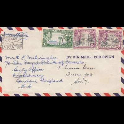 Jamaica: Air Mail 1948 by air Mail to London