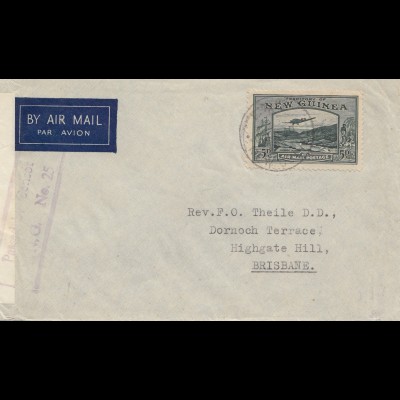 New Guinea: 1940: Air Mail to Brisbane, censor
