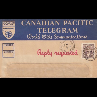 Canada: 1941: Telegram Hamilton