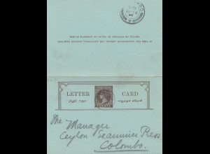 Ceylon: 1904: letter card to Colombo