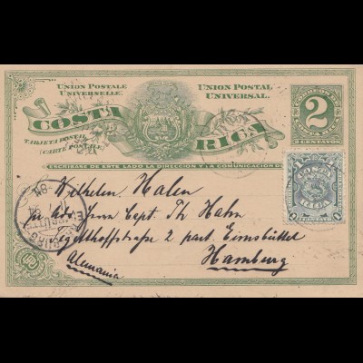Costa Rica: 1894: post card to Hamburg