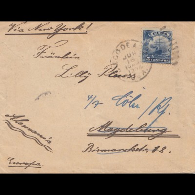 1904: letter via New York to Magdeburg - forwarded to Köln