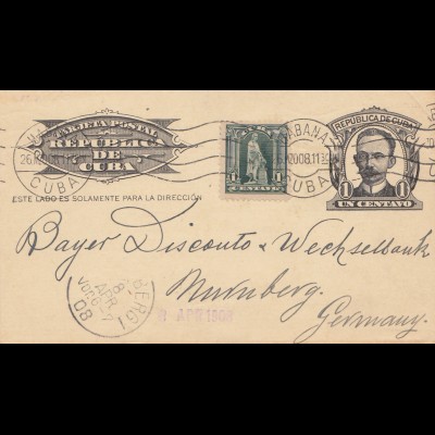 1908: post card Banco Nacional to Nürnberg