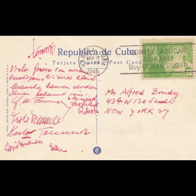 1945: Habana post card Marine Park to New York