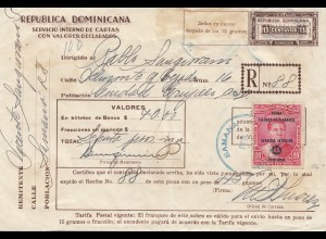 Domenikanische Republik: 1937: Carta con Valores Samana 