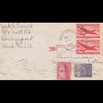 Ecuador: 1946: Quito - Bridgeport - Air Mail Test received