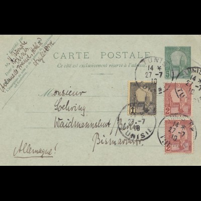 French colonies: Tunisie: 1910: carte postale to Waidmannslust/Germany