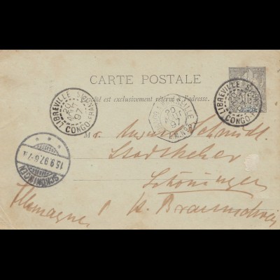 French colonies: Congo: 1897 post card Libreville to Schöningen