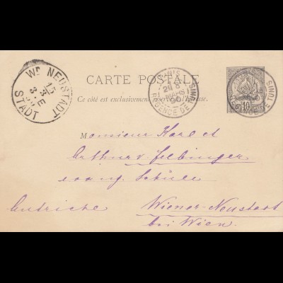 French colonies: Tunisie 1890 post card Tunis to Wiener-Neustadt