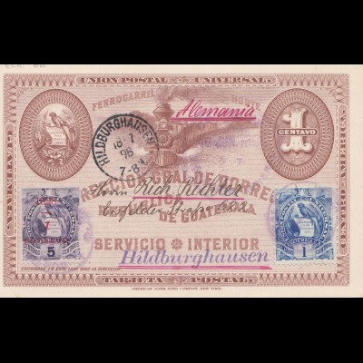Guatemala: 1898: post card Servicio interior to Hildburghausen 