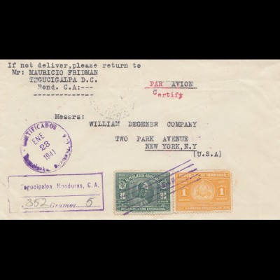 Honduras: 1941: registered Tegucigalpa to New York
