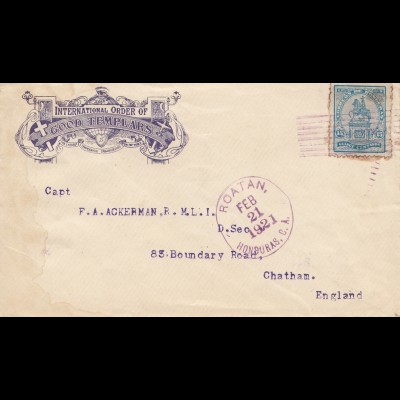 Honduras: 1921: letter Roatan to Chatham in England