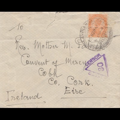 India: 1940 letter to Ireland Cobh, Censor