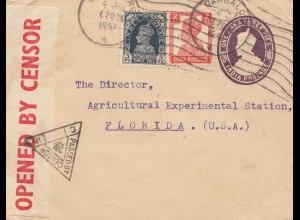 India 1941: Bangalore to Floriday, censor with remarks