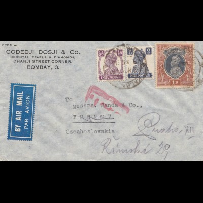 India: air mail letter from Bombay to Turnov/Czechoslovakia