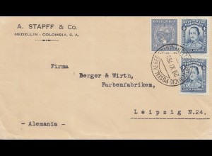 Colombia 1933: letter Medellin to Leipzig