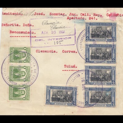 Colombia 1931: Cali. Rep to Clemencia/Tulua