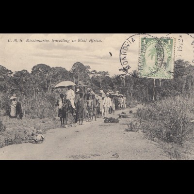Liberia: 1912: Monrovia post card Missionaires travelling, to Sonneberg