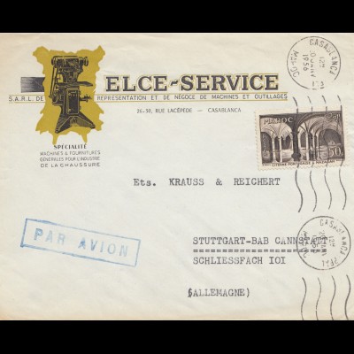 Maroc 1956: air mail Casablanca to Stuttgart
