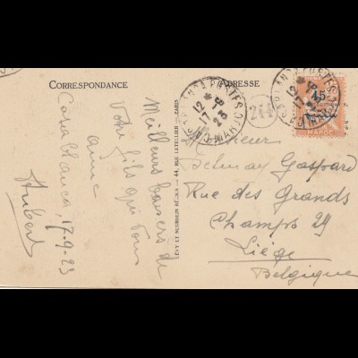 Maroc 1923: post card Casablanca to Liege/Belgium