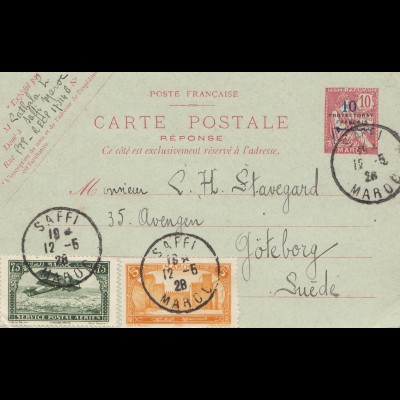 Maroc 1928: post card Saffi to Göteborg/Sweden
