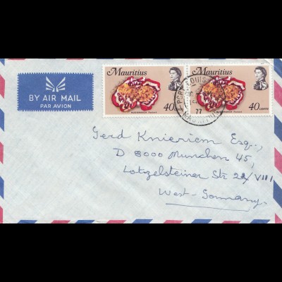Mauritius: 1977: air mail to München