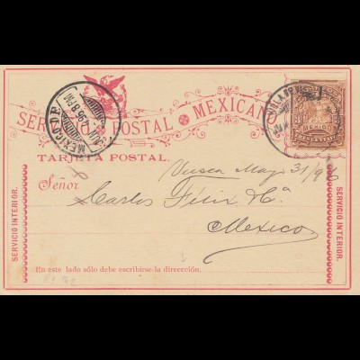 Mexico 1896: postcard with error: direction with 3 ccc, bottom line