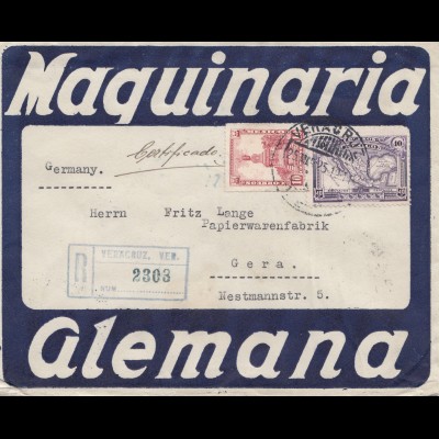 Mexico 1925: Registered letter to Gera