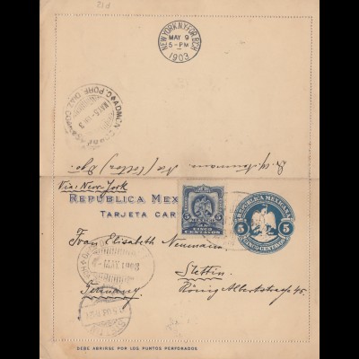 Mexico 1903: post card via New York to Stettin/Germany