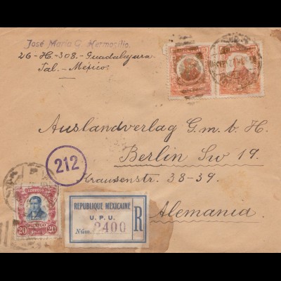 Mexico 1922: Registered Guadalajara to Berlin