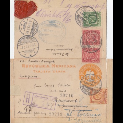 Mexico 1909: post card registered Macuspana to Kirchdorf - forwarded