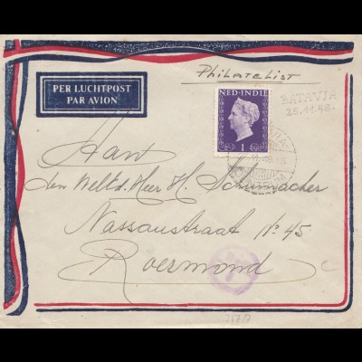 Ned. Indie: 1948 air mail Batavia to Roermond