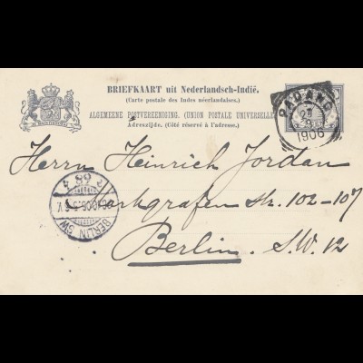 Ned. Indie 1906: post card Padang to Berlin